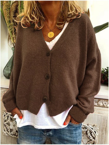 Comfortable Knit Cardigan for Women with V Neck Long Sleeve Button Front Oversized Relaxed Style