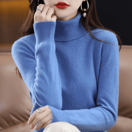 Comfortable Knit Turtleneck Sweater for Women with Long Sleeve Ribbed Cuff Slim Fit Style