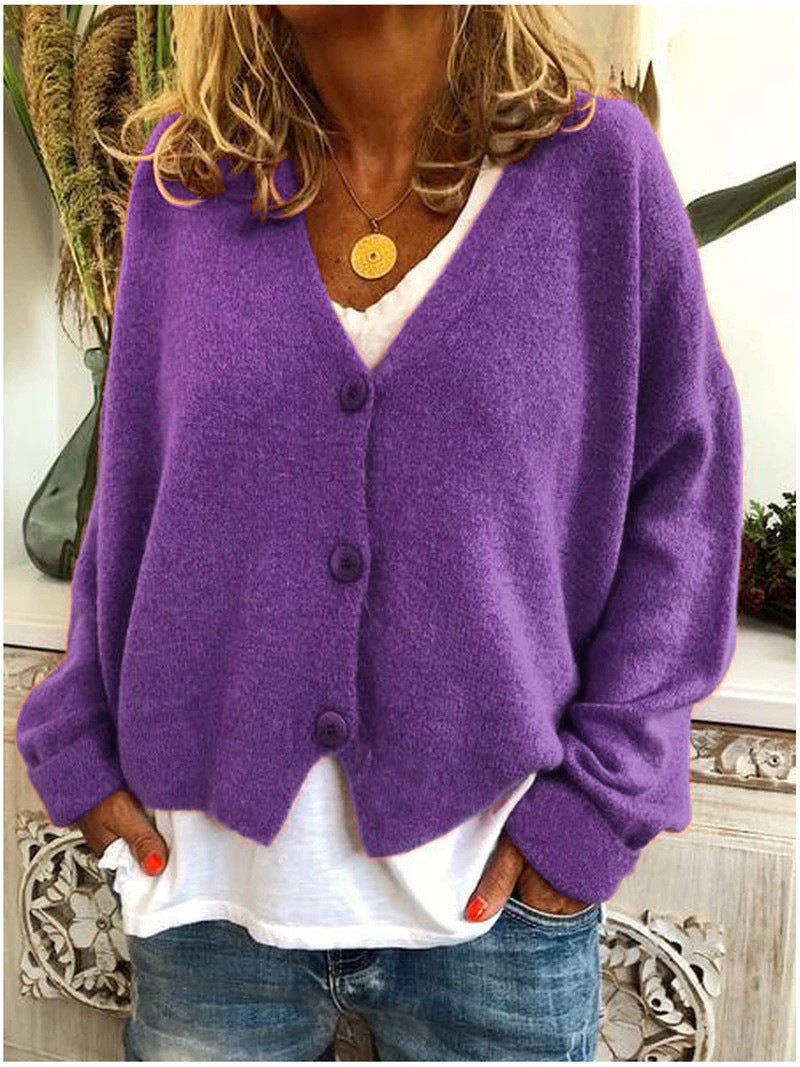 Comfortable Knit Cardigan for Women with V Neck Long Sleeve Button Front Oversized Relaxed Style