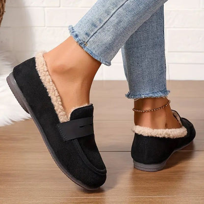 Comfortable Slippers for Women with Faux Shearling Lining Suede Look Moccasin Slip On Style