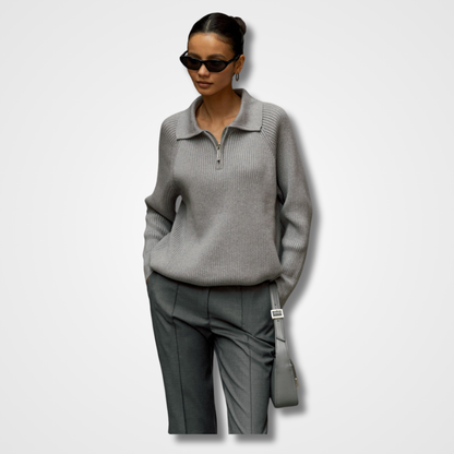 Comfortable Ribbed Knit Half Zip Sweater for Women with Collar Long Sleeve Relaxed Oversized Style