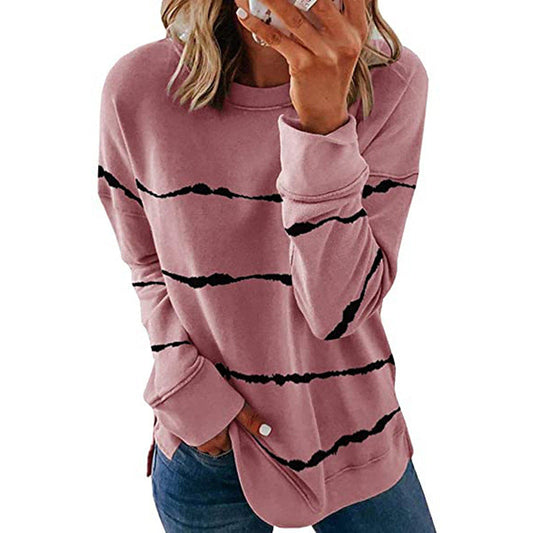 Effortless Tie Dye Sweatshirt for Women with Crew Neck Long Sleeve Side Slit Oversized Knit Style