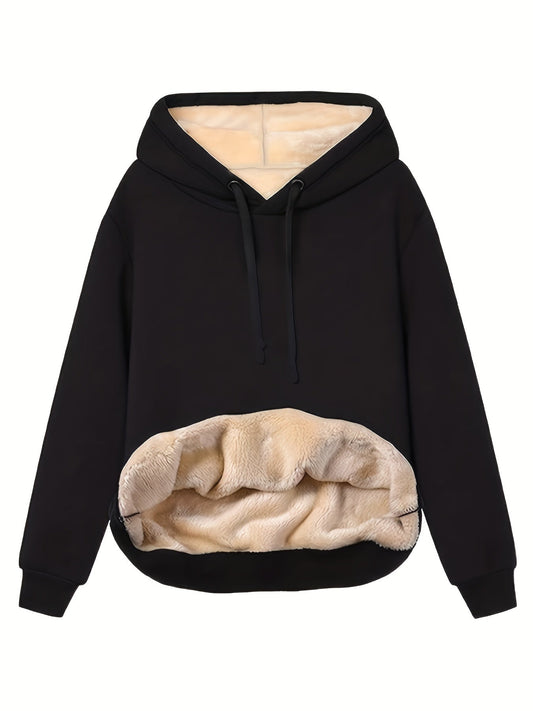 Comfortable Sherpa Lined Hoodie for Women with Drawstring Hood Long Sleeve Kangaroo Pocket Oversized Knit Style