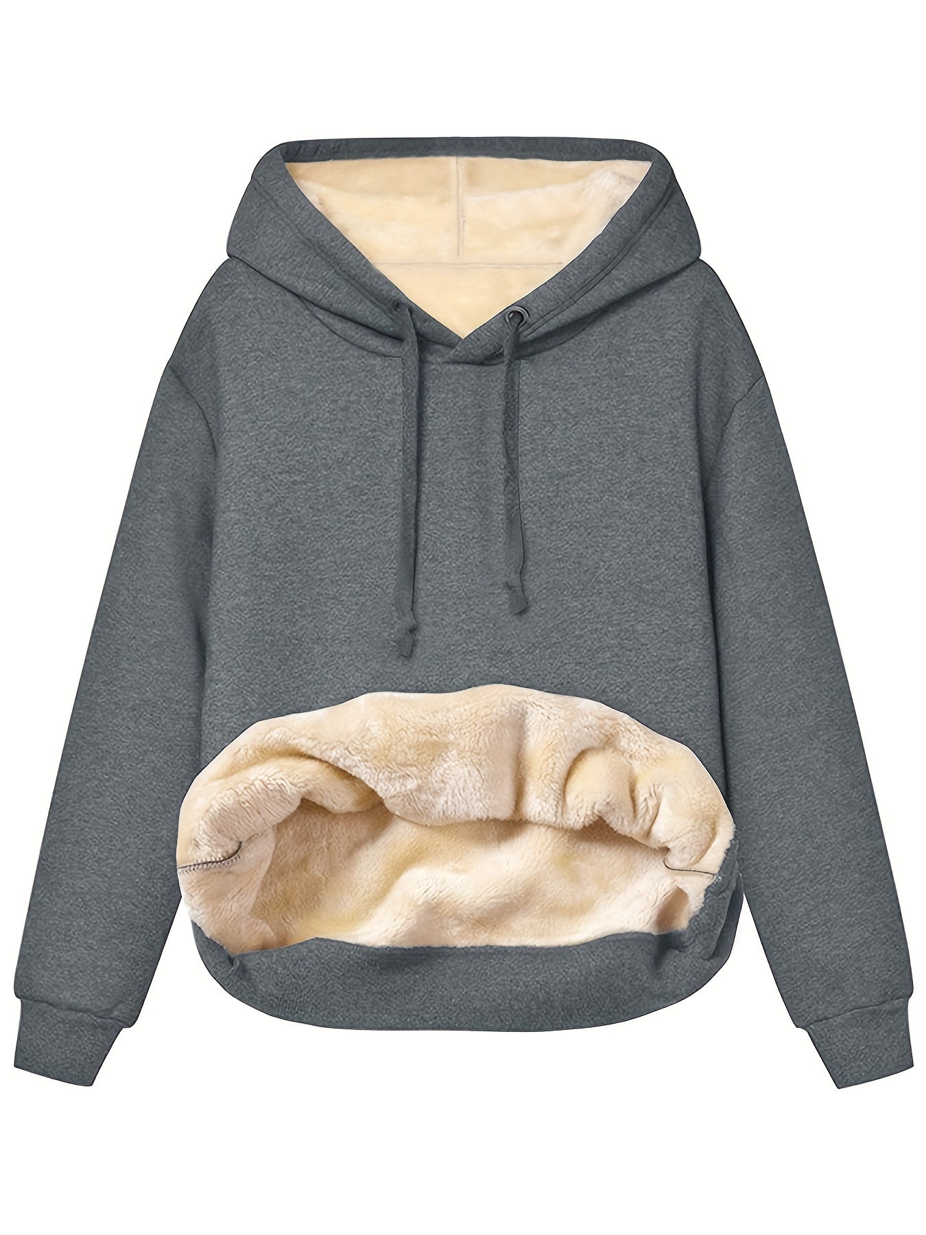 Comfortable Sherpa Lined Hoodie for Women with Drawstring Hood Long Sleeve Kangaroo Pocket Oversized Knit Style