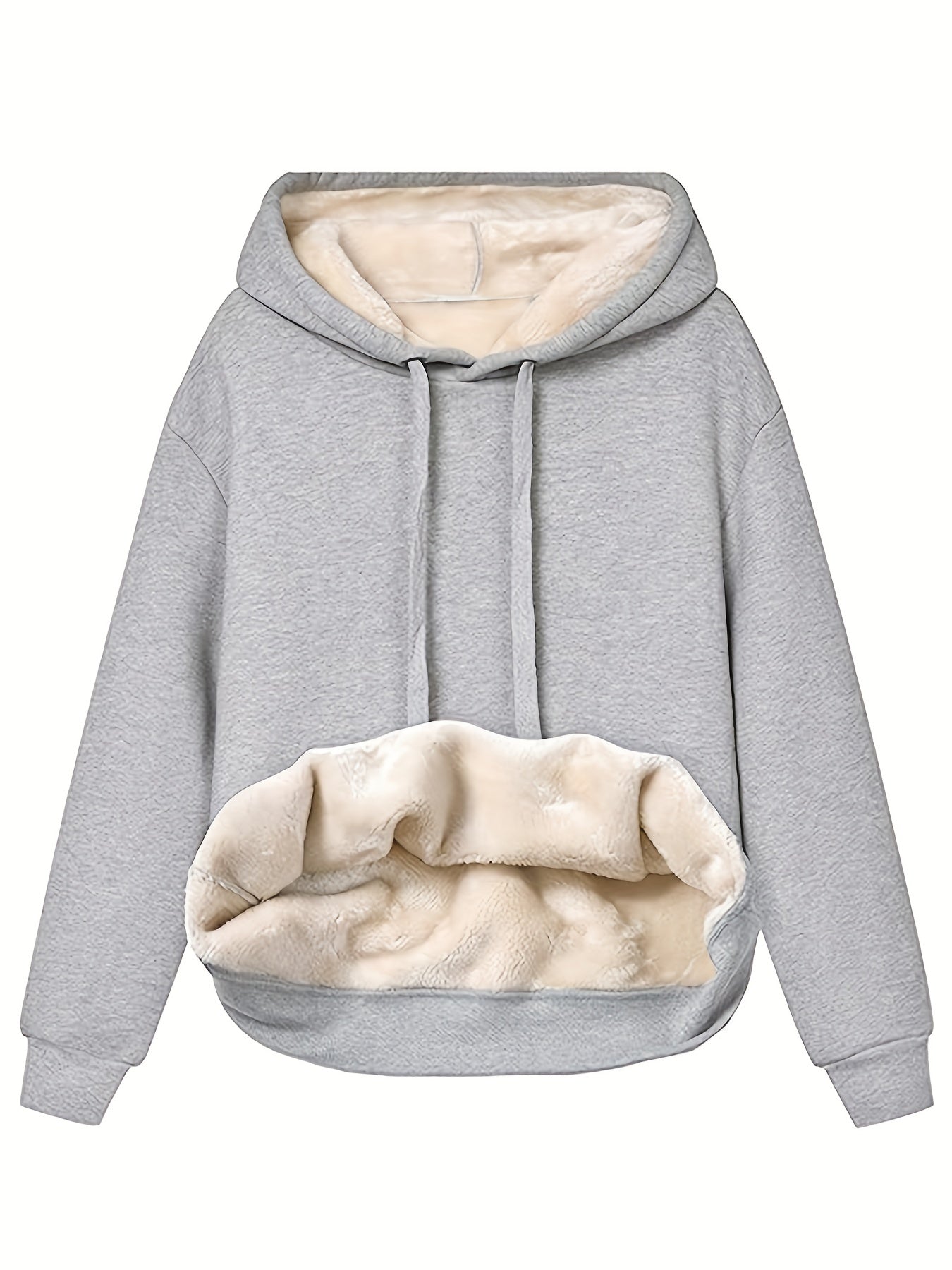 Comfortable Sherpa Lined Hoodie for Women with Drawstring Hood Long Sleeve Kangaroo Pocket Oversized Knit Style