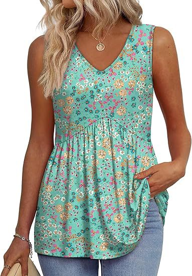 Effortless Textured Peplum Tank for Women with V Neck Sleeveless Pleated Swing Hem Casual Style