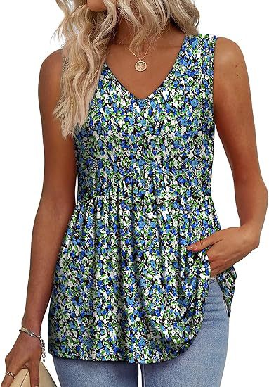 Effortless Textured Peplum Tank for Women with V Neck Sleeveless Pleated Swing Hem Casual Style