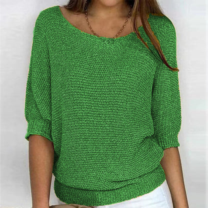 Comfortable Knit Sweater for Women with Scoop Neck Batwing Sleeve Relaxed Oversized Style
