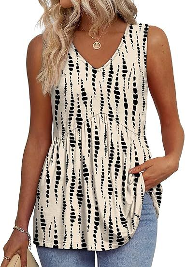 Effortless Textured Peplum Tank for Women with V Neck Sleeveless Pleated Swing Hem Casual Style