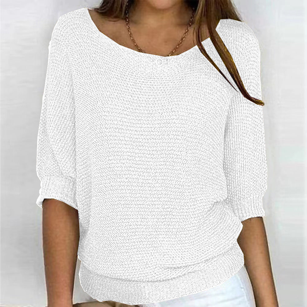 Comfortable Knit Sweater for Women with Scoop Neck Batwing Sleeve Relaxed Oversized Style