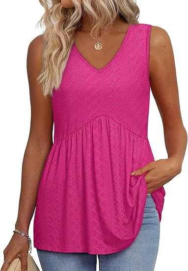 Effortless Textured Peplum Tank for Women with V Neck Sleeveless Pleated Swing Hem Casual Style