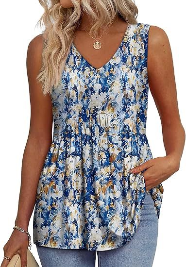 Effortless Textured Peplum Tank for Women with V Neck Sleeveless Pleated Swing Hem Casual Style