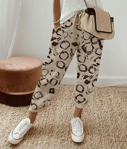 Effortless Printed Jogger Pants for Women with High Waist Drawstring Cuffed Tapered Casual Style