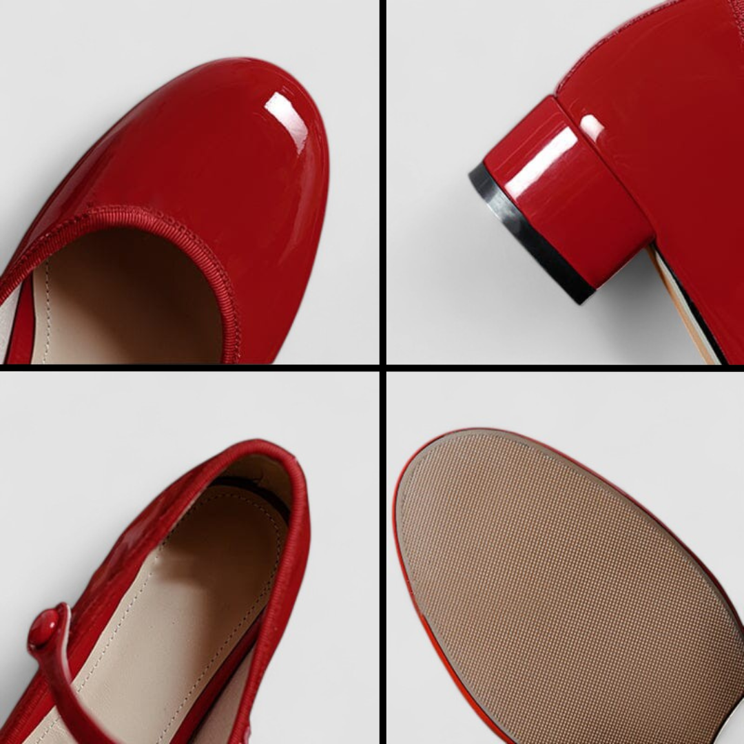 Elegant Patent Leather Mary Jane Pump for Women with Round Toe Ankle Strap Block Heel Style