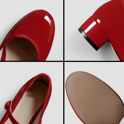 Elegant Patent Leather Mary Jane Pump for Women with Round Toe Ankle Strap Block Heel Style