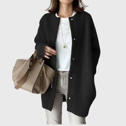 Comfortable Cardigan Sweater for Women with Round Neck Long Sleeve Button Front Relaxed Oversized Knit Style