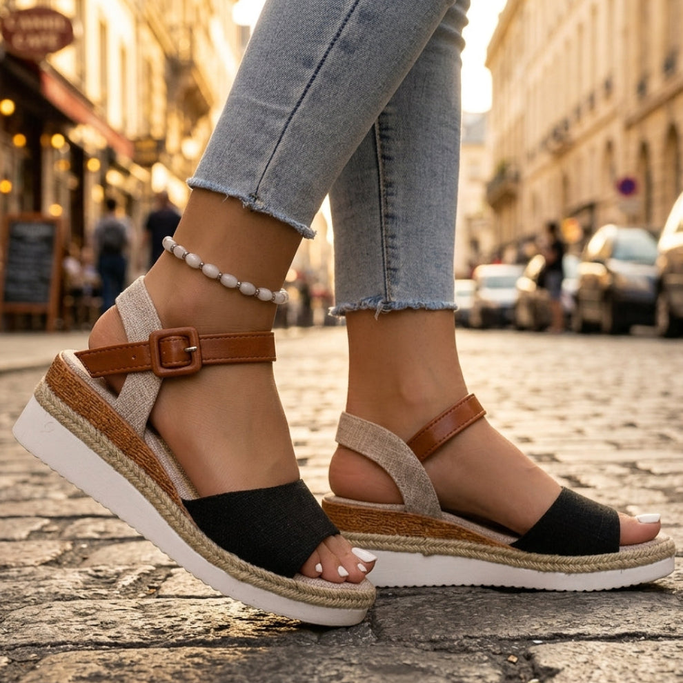 Effortless Espadrille Wedge Sandal for Women with Ankle Strap Buckle Woven Platform Casual Style