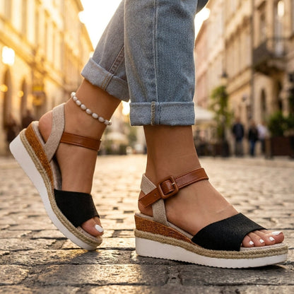 Effortless Espadrille Wedge Sandal for Women with Ankle Strap Buckle Woven Platform Casual Style