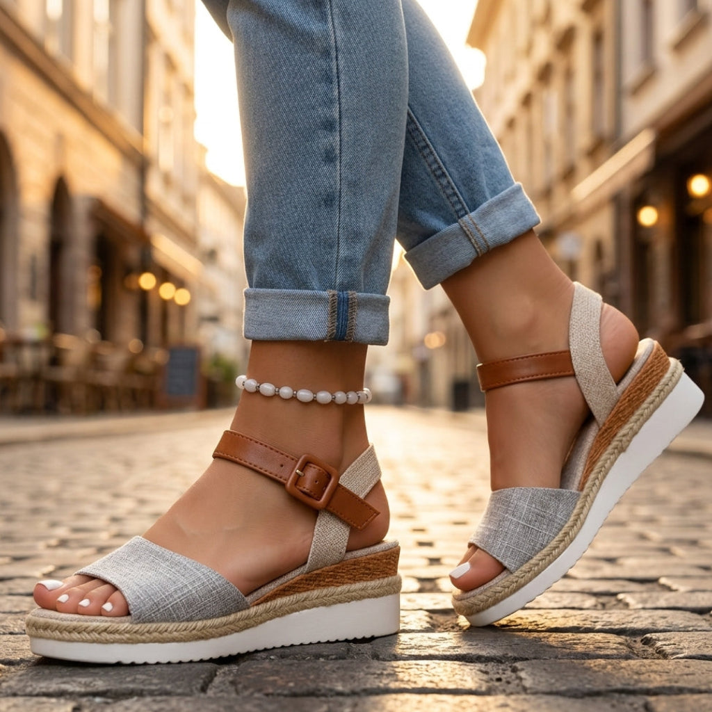 Effortless Espadrille Wedge Sandal for Women with Ankle Strap Buckle Woven Platform Casual Style