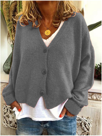 Comfortable Knit Cardigan for Women with V Neck Long Sleeve Button Front Oversized Relaxed Style