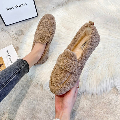 Comfortable Slippers for Women with Curly Faux Fur Upper Bow Detail Moccasin Slip On Style
