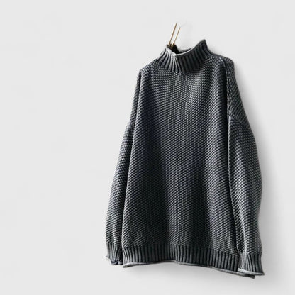 Comfortable Chunky Sweater for Women with Mock Neck Long Sleeve Relaxed Oversized Curved Hem Style