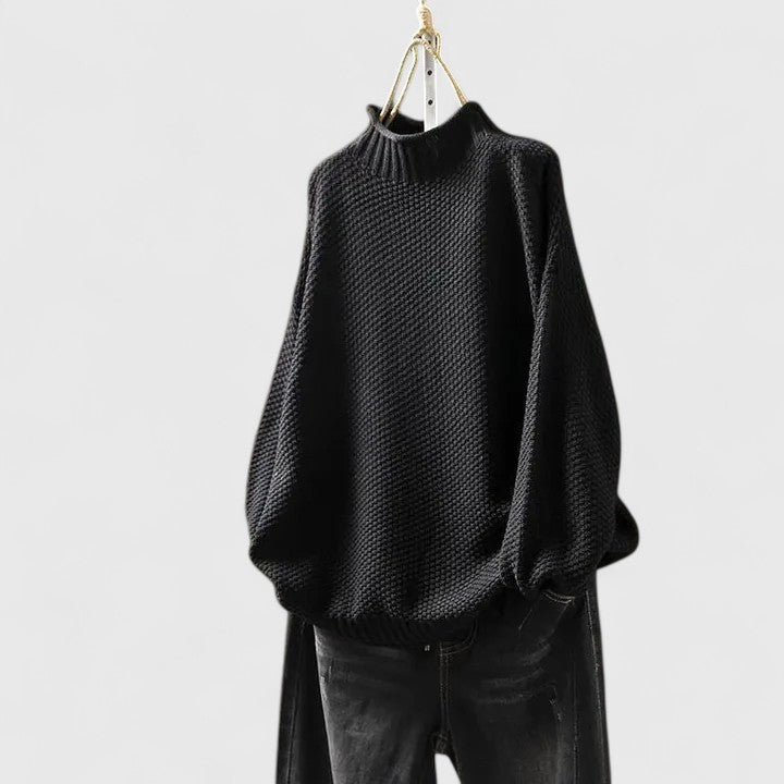 Comfortable Chunky Sweater for Women with Mock Neck Long Sleeve Relaxed Oversized Curved Hem Style