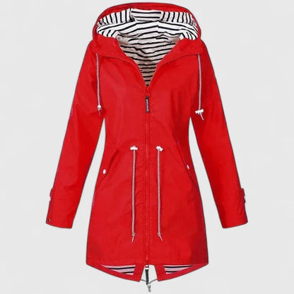 Effortless Striped Lined Rain Jacket for Women with Hooded Long Sleeve Zip Front Relaxed Style
