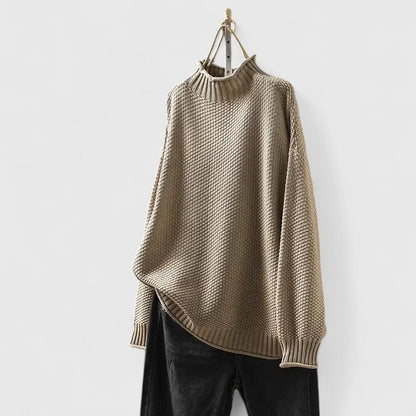 Comfortable Chunky Sweater for Women with Mock Neck Long Sleeve Relaxed Oversized Curved Hem Style