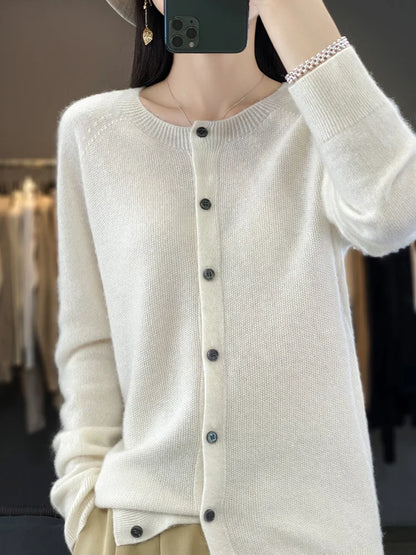 Comfortable Cardigan Sweater for Women with Round Neck Long Sleeve Button Front Relaxed Knit Style
