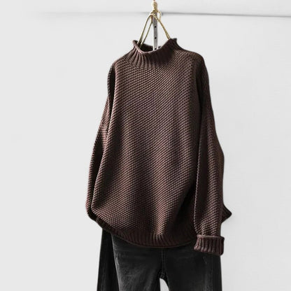 Comfortable Chunky Sweater for Women with Mock Neck Long Sleeve Relaxed Oversized Curved Hem Style