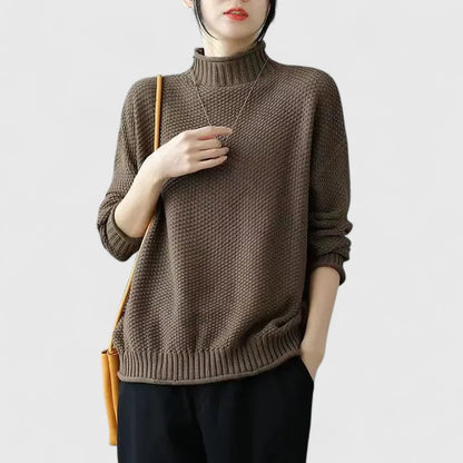 Comfortable Chunky Sweater for Women with Mock Neck Long Sleeve Relaxed Oversized Curved Hem Style
