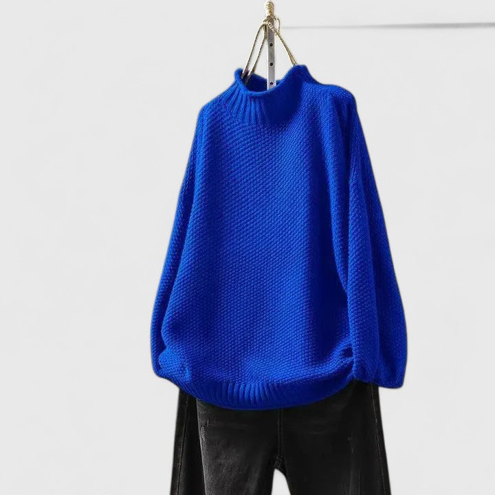 Comfortable Chunky Sweater for Women with Mock Neck Long Sleeve Relaxed Oversized Curved Hem Style