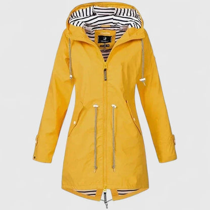 Effortless Striped Lined Rain Jacket for Women with Hooded Long Sleeve Zip Front Relaxed Style