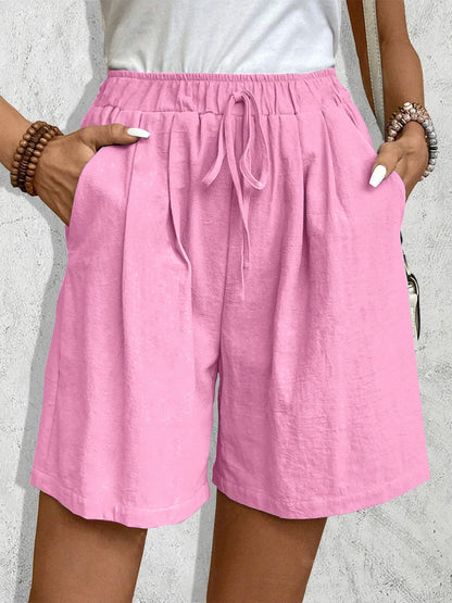 Effortless Linen Wide Leg Shorts for Women with High Waist Drawstring Relaxed Casual Style