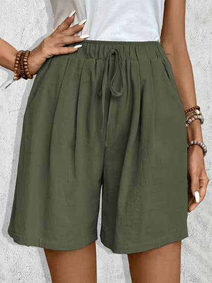 Effortless Linen Wide Leg Shorts for Women with High Waist Drawstring Relaxed Casual Style