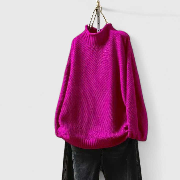 Comfortable Chunky Sweater for Women with Mock Neck Long Sleeve Relaxed Oversized Curved Hem Style
