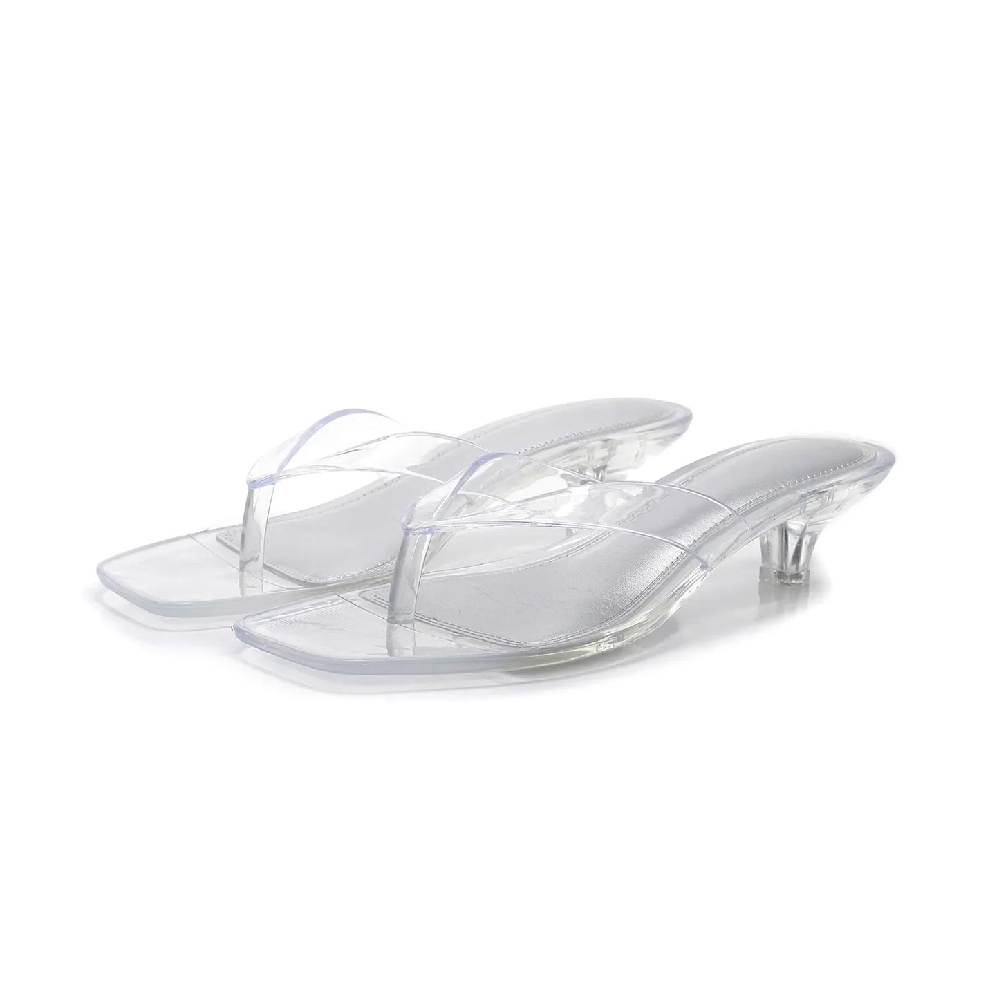Elegant Patent Thong Sandal for Women with Square Toe Kitten Heel Slip On Style