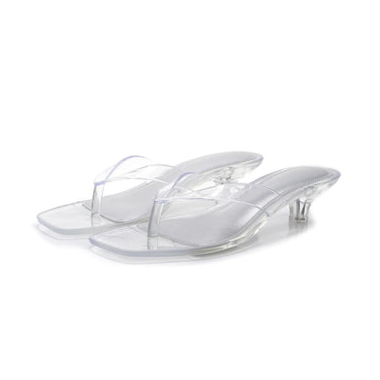 Elegant Patent Thong Sandal for Women with Square Toe Kitten Heel Slip On Style