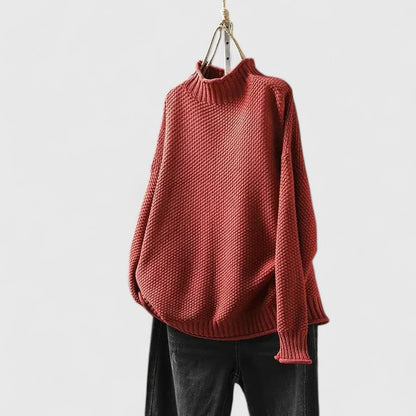 Comfortable Chunky Sweater for Women with Mock Neck Long Sleeve Relaxed Oversized Curved Hem Style