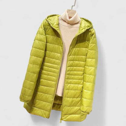 Effortless Quilted Puffer Jacket for Women with Hooded Long Sleeve Lightweight Longline Casual Style