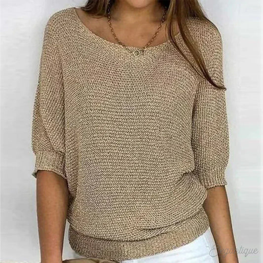 Comfortable Knit Sweater for Women with Boat Neck Batwing Sleeve Ribbed Hem Relaxed Style