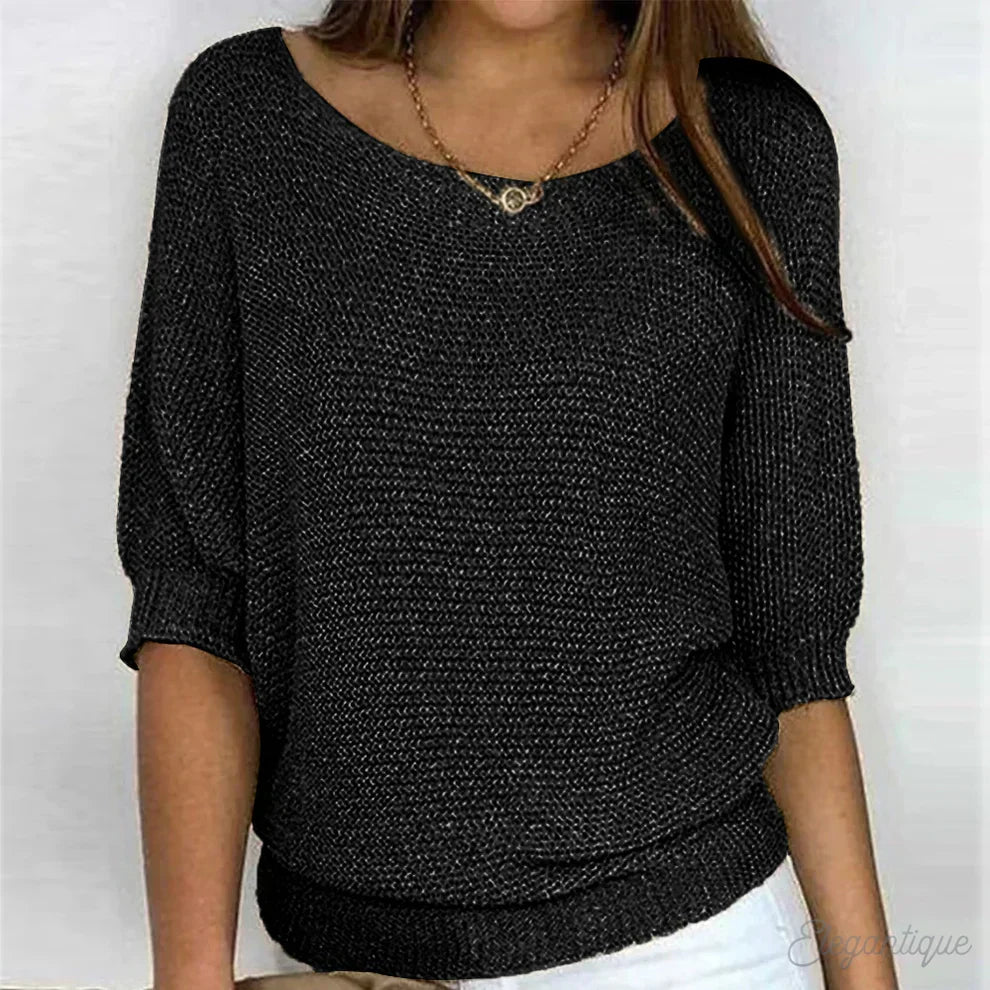 Comfortable Knit Sweater for Women with Boat Neck Batwing Sleeve Ribbed Hem Relaxed Style