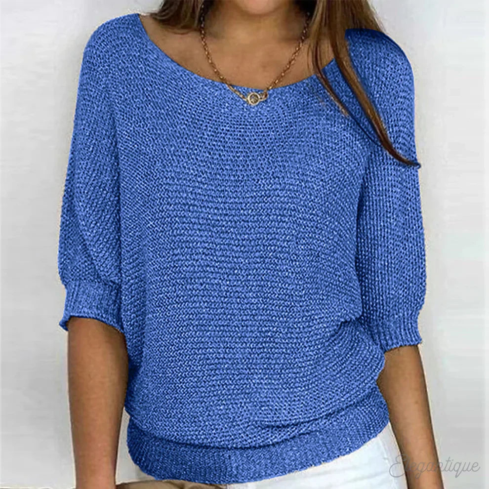 Comfortable Knit Sweater for Women with Boat Neck Batwing Sleeve Ribbed Hem Relaxed Style
