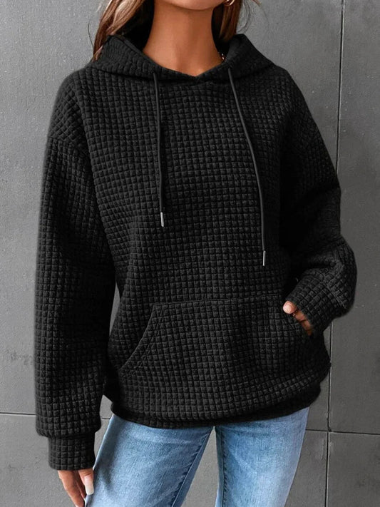Comfortable Waffle Knit Hoodie for Women with Drawstring Hood Long Sleeve Relaxed Oversized Style