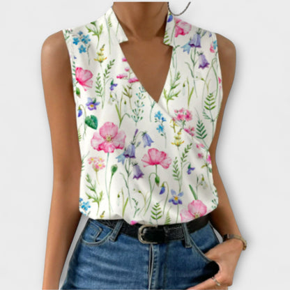Elegant Satin Wrap Blouse for Women with V Neck Sleeveless Draped Silky Style