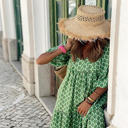 Effortless Floral Maxi Dress for Women with V Neck Bell Sleeve Tiered Ruffle Flowing Bohemian Style