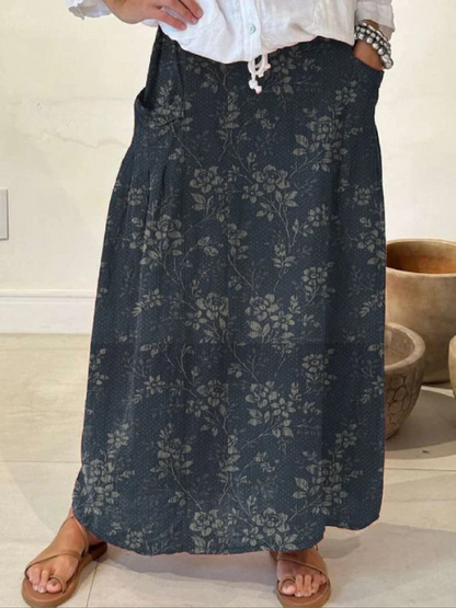 Effortless Floral Maxi Skirt for Women with Elastic Waist Pocket Detail A Line Flowing Style