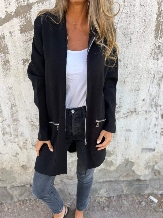 Effortless Longline Cardigan for Women with Open Front Long Sleeve Zip Pocket Relaxed Style