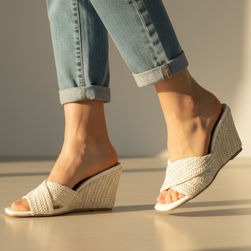 Stylish Woven Raffia Wedge Sandal for Women with Crisscross Open Toe Braided Strap Platform Style
